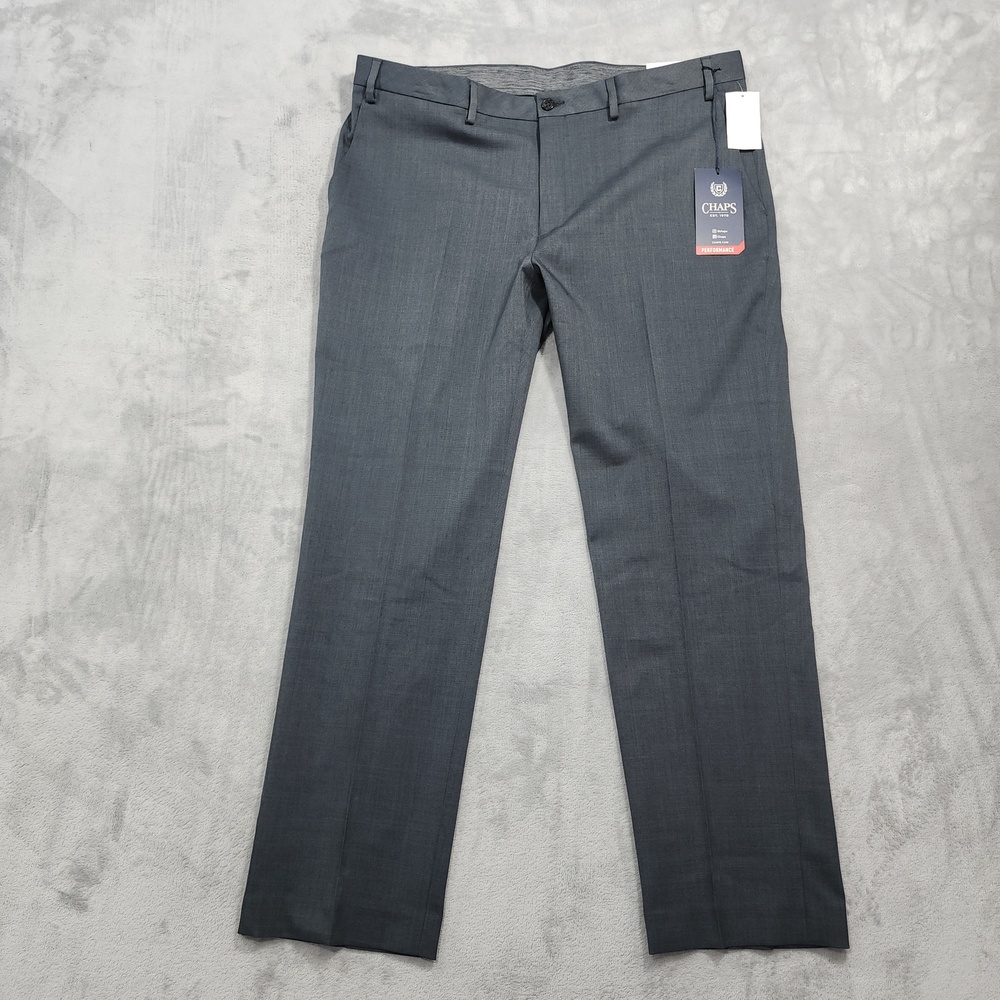 NEW Chaps Pants Mens 38x30 Gray Classic Fit Flat Front Stretch Dress Office